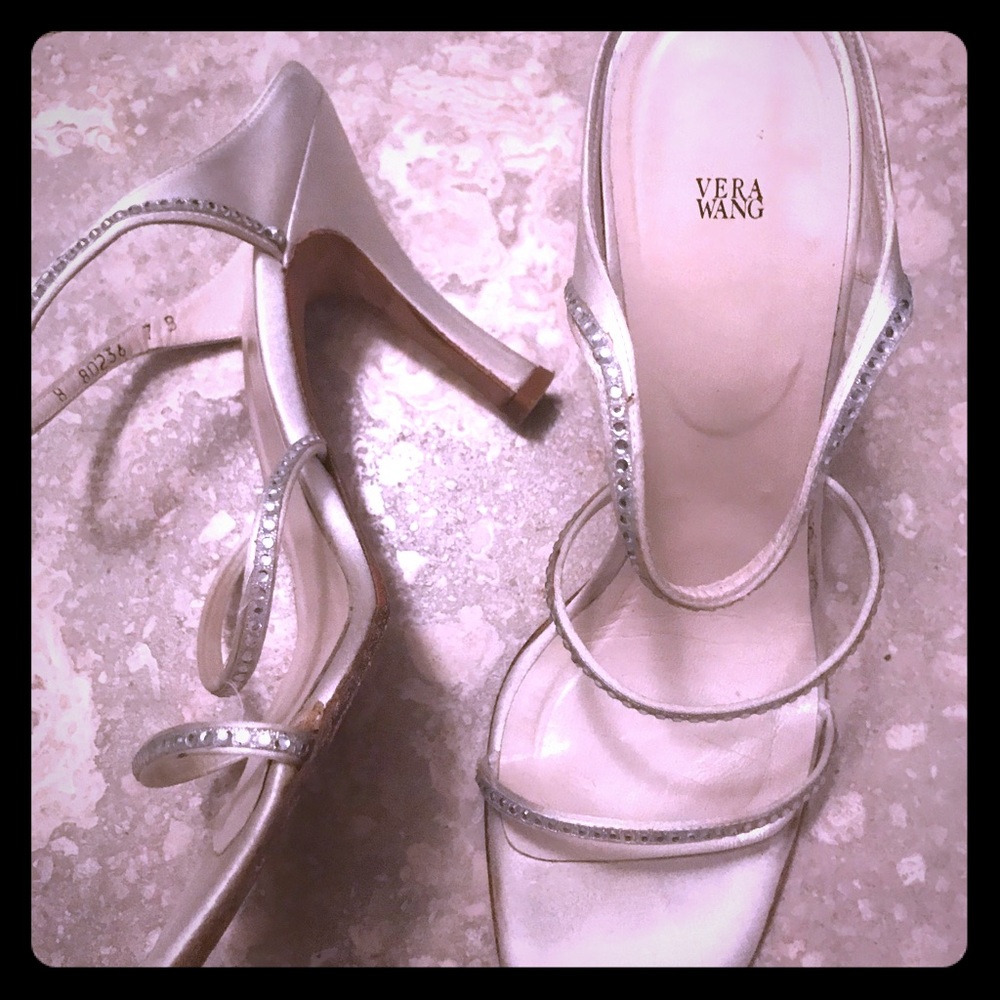Preloved Vera Wang silk heeled crystal sandals